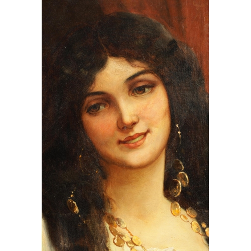 427 - R. GUILLEVIN. 19TH CENTURY OIL ON CANVAS - PORTRAIT OF AN EASTERN HAREM GIRL depiciting a young lady... 