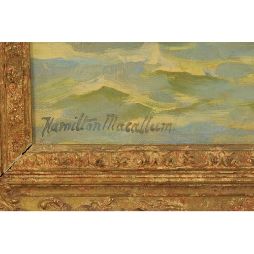 430 - HAMILTON MACALLUM (1841 -1896) 19TH CENTURY OIL ON CANVAS - HARBOUR SCENE inscribed on reverse 'Boer... 