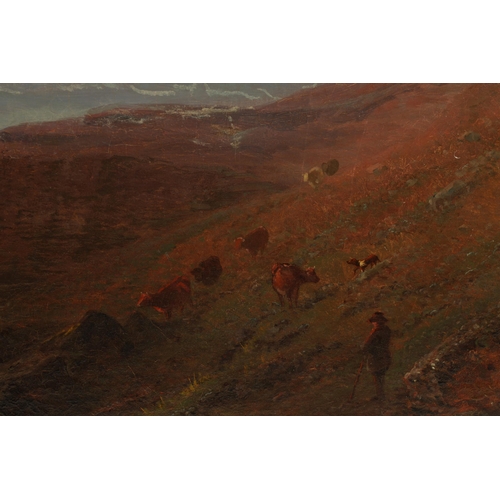 431 - WALTER WILLIAMS (1834-1906) LATE 19TH CENTURY OIL ON CANVAS Moorland scene titled 'Early morning on ... 