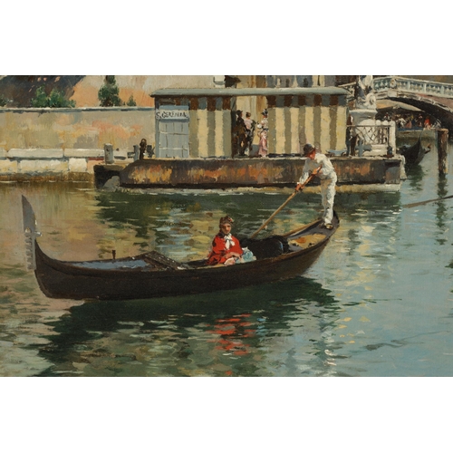 432 - FEDERICO DEL CAMPO (1837-1923) LATE 19TH CENTURY OIL ON CANVAS - VENETIAN CANAL SCENE with figures a... 