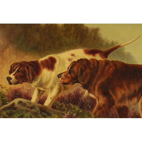 442 - WILLIAM PERRING HOLLYER (1834 - 1922) A PAIR OF 19TH CENTURY OIL ON CANVAS depiciting shooting scene... 