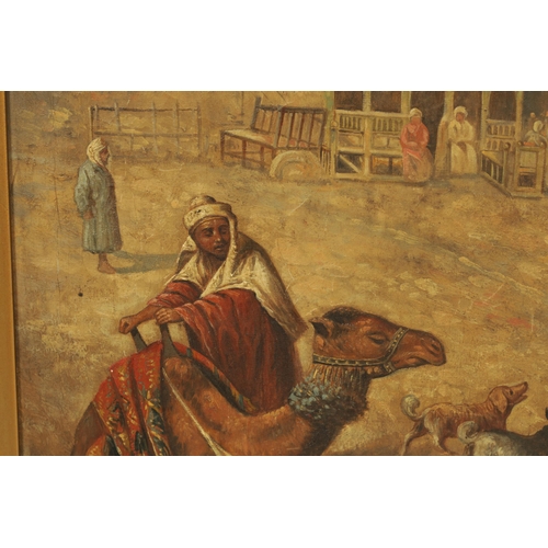 447 - AN IMPRESSIVE 19TH CENTURY ITALIAN OIL ON CANVAS 'EASTERN MARKET SCENE' depicting figures with camel... 