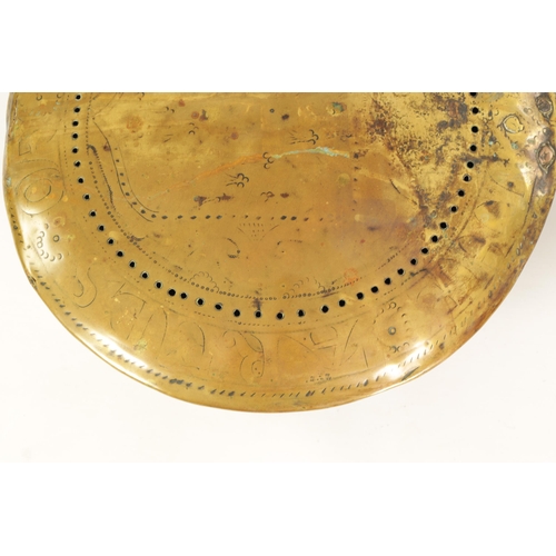 450 - A CHARLES II BRASS AND IRONWORK WARMING PAN DATED 164? engraved with Arms of Lichfield to the lid; w... 