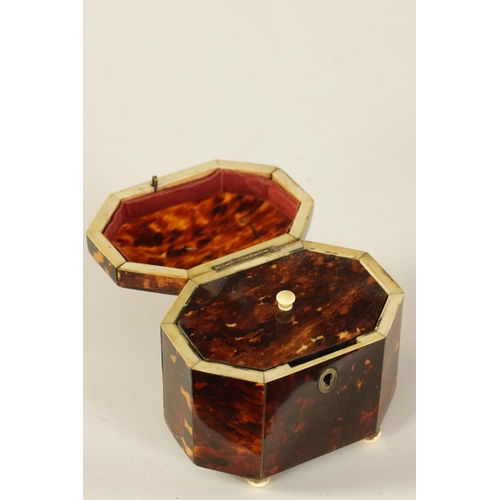 460 - A 19TH CENTURY SMALL DOME TOP TORTOISESHELL TEA CADDY of canted rectangular form with hinged lid rev... 