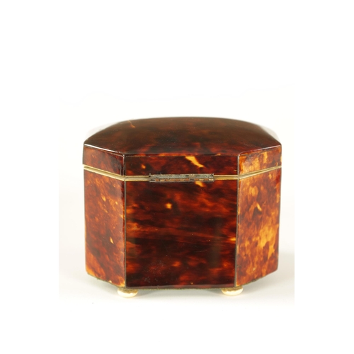 460 - A 19TH CENTURY SMALL DOME TOP TORTOISESHELL TEA CADDY of canted rectangular form with hinged lid rev... 