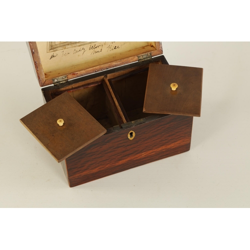 466 - A GEORGIAN PARTRIDGE WOOD DOME-TOP TEA CADDY with boxwood strung edgings, the hinged top revealing a... 