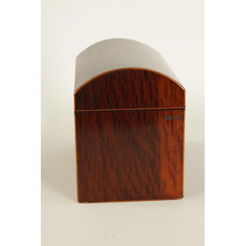 466 - A GEORGIAN PARTRIDGE WOOD DOME-TOP TEA CADDY with boxwood strung edgings, the hinged top revealing a... 