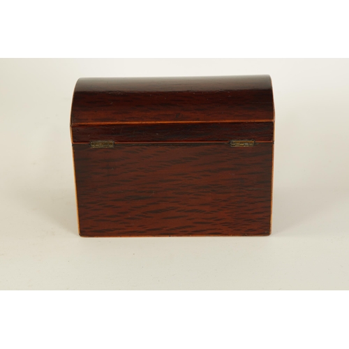 466 - A GEORGIAN PARTRIDGE WOOD DOME-TOP TEA CADDY with boxwood strung edgings, the hinged top revealing a... 