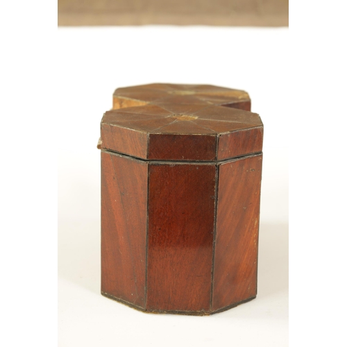 470 - AN UNUSUAL LATE GEORGIAN JOINED DOUBLE OCTAGONAL CANNISTER MAHOGANY AND EBONY LINED TEA CADDY the hi... 