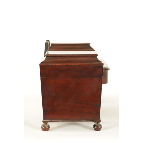 478 - AN EARLY 19TH CENTURY MAHOGANY TEA CADDY FORMED AS A PEDESTAL SIDEBOARD the tapering side pedestals ... 