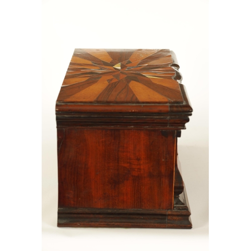 479 - AN EARLY 19TH CENTURY SPECIMEN TIMBER TEA CADDY FORMED AS SIDEBOARD with inlaid segmented top and sh... 