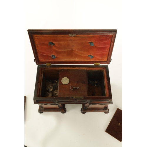 481 - A 19TH CENTURY MAHOGANY TEA CADDY FORMED AS A TWIN PEDESTAL SIDEBOARD with shaped panelled pedestals... 