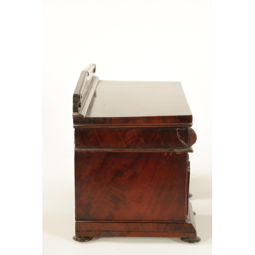 481 - A 19TH CENTURY MAHOGANY TEA CADDY FORMED AS A TWIN PEDESTAL SIDEBOARD with shaped panelled pedestals... 