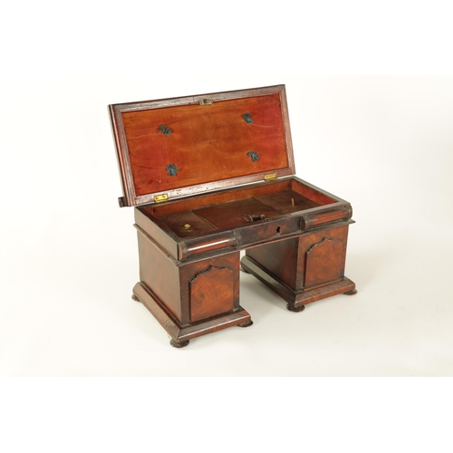 481 - A 19TH CENTURY MAHOGANY TEA CADDY FORMED AS A TWIN PEDESTAL SIDEBOARD with shaped panelled pedestals... 