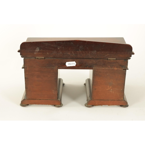 481 - A 19TH CENTURY MAHOGANY TEA CADDY FORMED AS A TWIN PEDESTAL SIDEBOARD with shaped panelled pedestals... 