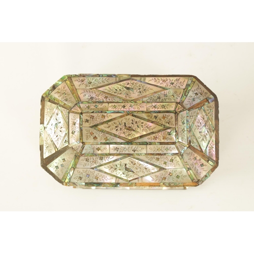 483 - A GOOD 19TH CENTURY MOTHER-OF PEARL INLAID TEA CADDY with contrasting panelled floral and bird inlay... 