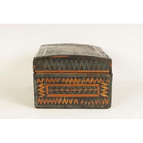 489 - AN EARLY 18TH CENTURY PRISONER OF WAR INLAID STRAW-WORK DOME TOP BOX with hinged lid and inlaid with... 