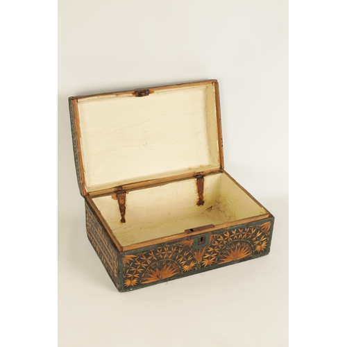 489 - AN EARLY 18TH CENTURY PRISONER OF WAR INLAID STRAW-WORK DOME TOP BOX with hinged lid and inlaid with... 