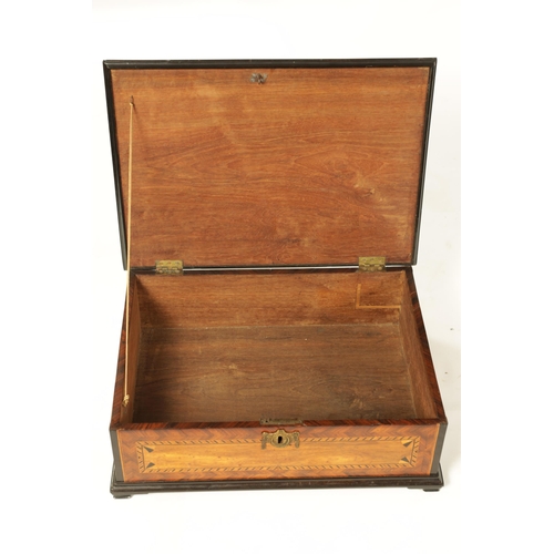 490 - AN EARLY 18TH CENTURY CONTINENTAL PARQUETRY INLAID WALNUT SHALLOW BOX with kingwood herring-banded e... 