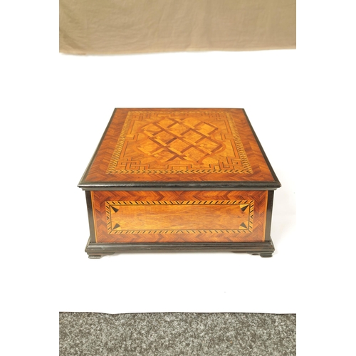 490 - AN EARLY 18TH CENTURY CONTINENTAL PARQUETRY INLAID WALNUT SHALLOW BOX with kingwood herring-banded e... 