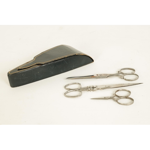 495 - TWO CASES OF JOSEPH RODGERS TRAVELLING SALESMAN'S SCISSORS each case of varying design - six in tota... 