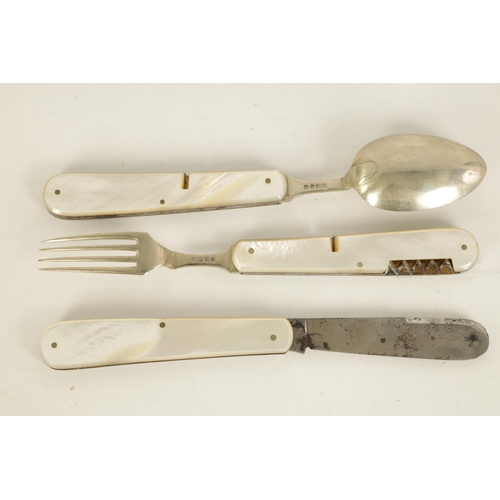 496 - TWO LATE 19TH CENTURY TRAVELLING KNIFE, FORK AND SPOON SETS both in original leather cases by Mappin... 