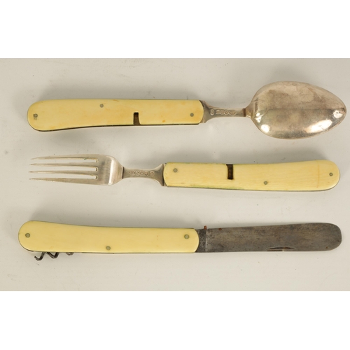 496 - TWO LATE 19TH CENTURY TRAVELLING KNIFE, FORK AND SPOON SETS both in original leather cases by Mappin... 