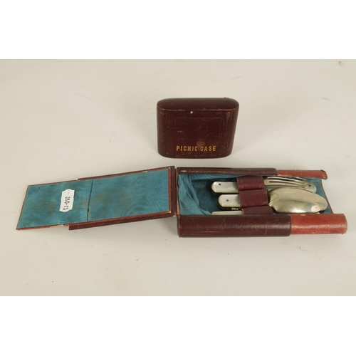 496 - TWO LATE 19TH CENTURY TRAVELLING KNIFE, FORK AND SPOON SETS both in original leather cases by Mappin... 