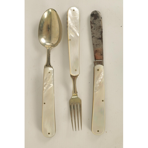 496 - TWO LATE 19TH CENTURY TRAVELLING KNIFE, FORK AND SPOON SETS both in original leather cases by Mappin... 