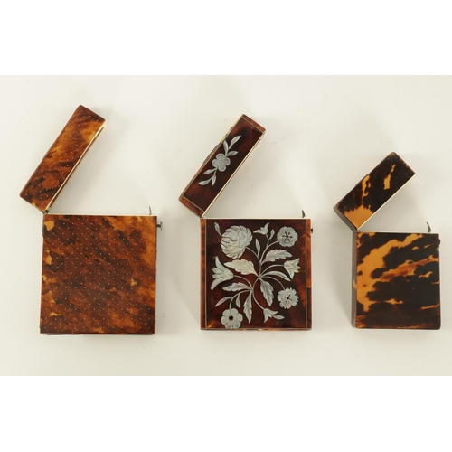 499 - A COLLECTION OF THREE 19TH CENTURY TORTOISESHELL CARD CASES one of plain form, another inlaid with f... 