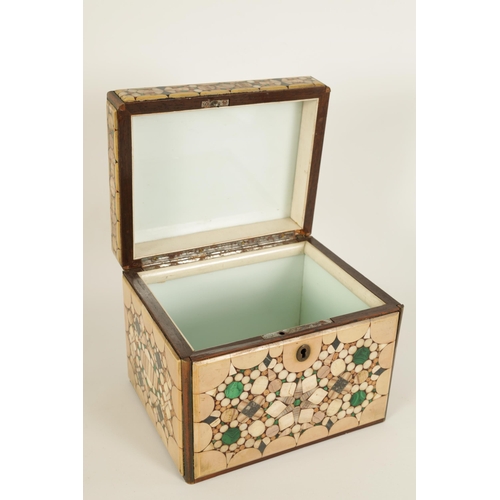 521 - A 19TH CENTURY CONTINENTAL PIETRA DURA INLAID BOX with geometrically inlaid agate and malachite pane... 