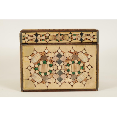 521 - A 19TH CENTURY CONTINENTAL PIETRA DURA INLAID BOX with geometrically inlaid agate and malachite pane... 