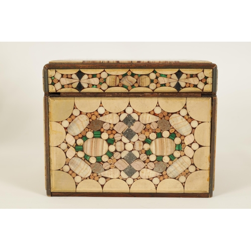 521 - A 19TH CENTURY CONTINENTAL PIETRA DURA INLAID BOX with geometrically inlaid agate and malachite pane... 