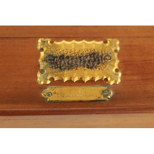 525 - A 19TH CENTURY OAK HABERDASHERY BOX retailed by F. ALDIS 11 BELGRAVE MANSIONS numbered Rd. 52066/889... 