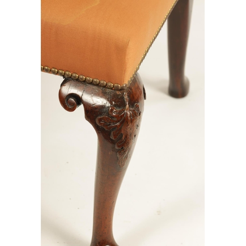 1004 - A PAIR OF GEORGE II MAHOGANY UPHOLSTERED SIDE CHAIRS with rectangular covered backs and seats, raise... 