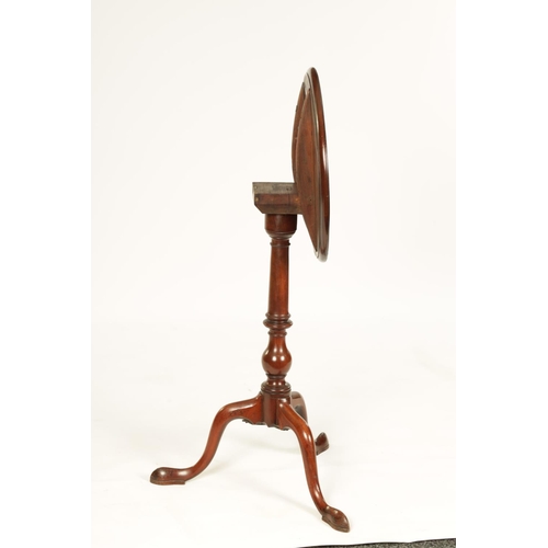 991 - A GEORGE III MAHOGANY TILT-TOP WINE TABLE with dished moulded top above a bulbous ring turned stem s... 