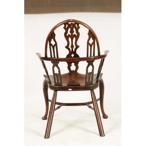 994 - AN 18TH CENTURY STYLE GOTHIC REVIVAL YEW WOOD ‘STRAWBERRY HILL’ DESIGN WINDSOR ARMCHAIR with arched ... 