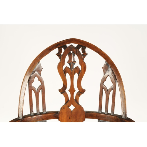 994 - AN 18TH CENTURY STYLE GOTHIC REVIVAL YEW WOOD ‘STRAWBERRY HILL’ DESIGN WINDSOR ARMCHAIR with arched ... 