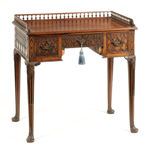 998 - AN UNUSUAL GEORGE III MAHOGANY CHIPPENDALE STYLE LOWBOY with all-over Gothic blind-fret decoration, ... 