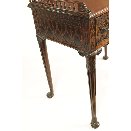 998 - AN UNUSUAL GEORGE III MAHOGANY CHIPPENDALE STYLE LOWBOY with all-over Gothic blind-fret decoration, ... 