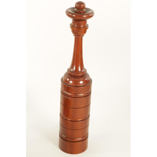 542 - A GOOD 19TH CENTURY MAHOGANY CASED SET OF TURNED TREENWARE INDOOR SKITTLES of ringed turned form com... 