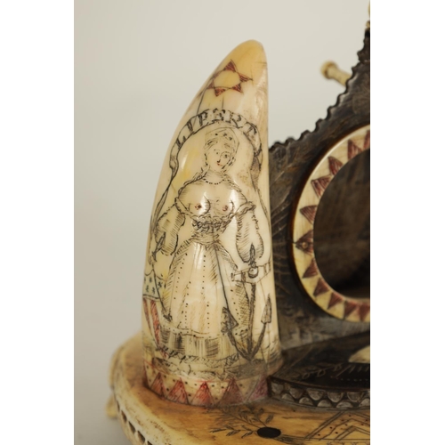 544 - A MID 19TH CENTURY SCRIMSHAW-WORK POCKET WATCH HOLDER inscribed on the base 'Ship Baron' in marine i... 