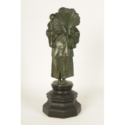 550 - CHARLES LEONARD HARTWELL RA (1873-1951) AN EARLY 20TH CENTURY PATINATED GREEN BRONZE FIGURE TITLED '... 