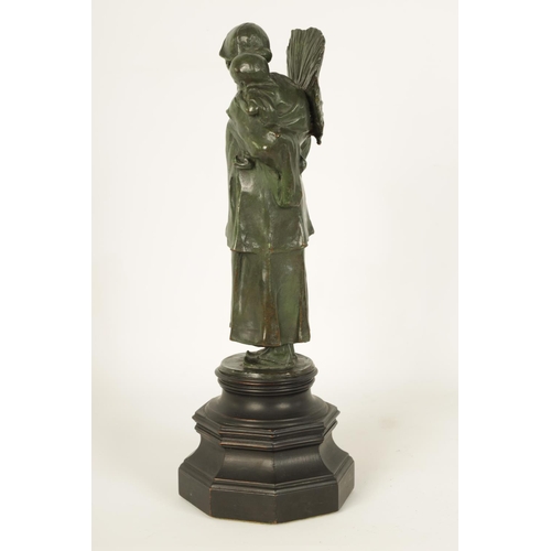 550 - CHARLES LEONARD HARTWELL RA (1873-1951) AN EARLY 20TH CENTURY PATINATED GREEN BRONZE FIGURE TITLED '... 