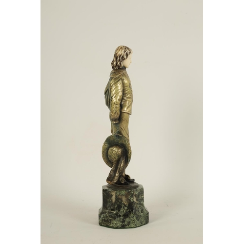 553 - PROFESSOR OTTO POERTZEL (1876-1963). AN ART DECO SILVERED BRONZE AND IVORY FIGURAL BRONZE depiciting... 