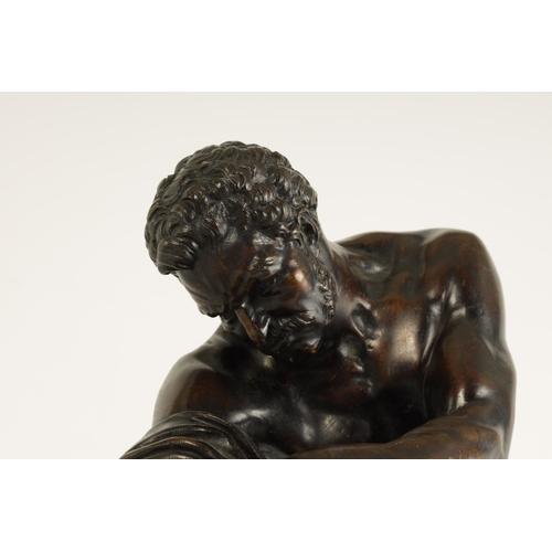 555 - A 19TH CENTURY BROWN PATINATED 'MILO OF CROTON' BRONZE SCULPTURE AFTER EDME DUMONT (1722 - 1775) dep... 