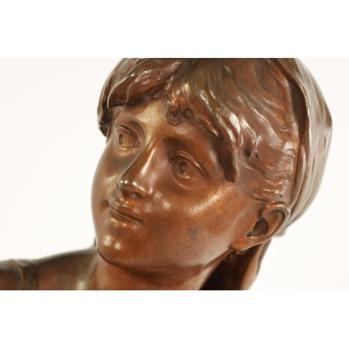 563 - AFTER AUGUSTE MOREAU - A 20TH CENTURY PATINATED BRONZE FIGURE depicitng a young lady - mounted on a ... 