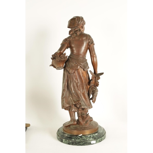 563 - AFTER AUGUSTE MOREAU - A 20TH CENTURY PATINATED BRONZE FIGURE depicitng a young lady - mounted on a ... 