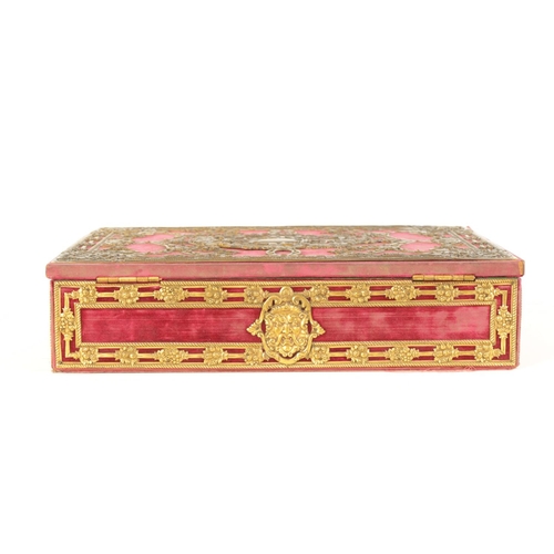 564 - AN AMERICAN ORMOLU-MOUNTED, RED VELVET AND CHROME HUMIDOR BY EDWARD F. CALDWELL & CO. NEW YORK of re... 