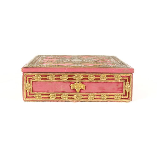 564 - AN AMERICAN ORMOLU-MOUNTED, RED VELVET AND CHROME HUMIDOR BY EDWARD F. CALDWELL & CO. NEW YORK of re... 